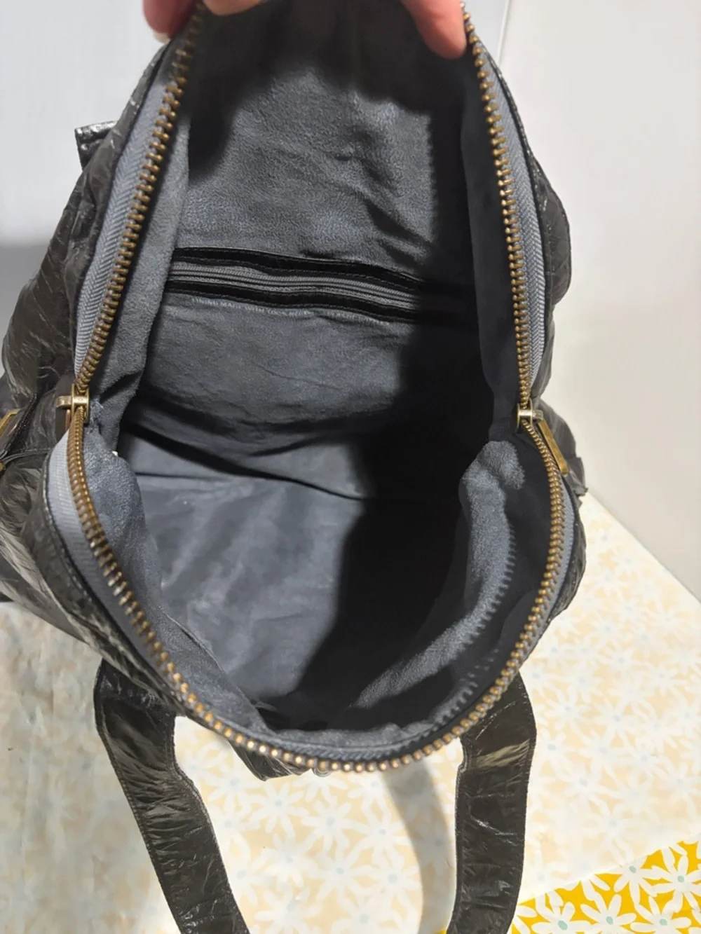 Black‎ Faux Leather Textured Hobo Bag with Gold Accents